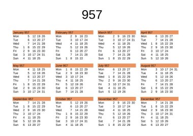 İngilizce 957 yılının takvimi