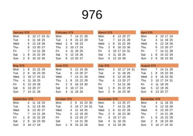 İngilizce 976 yılının takvimi