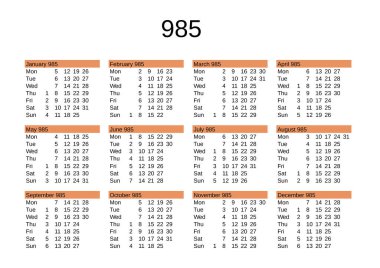İngilizce 985 yılının takvimi