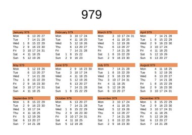 İngilizce 979 yılının takvimi