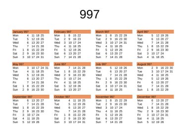 İngilizce 997 yılının takvimi