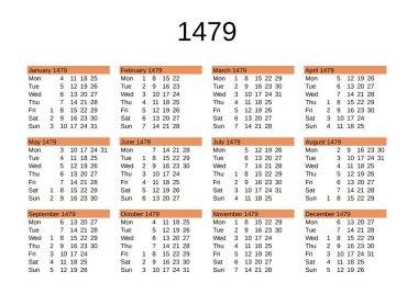 1479 yılı takvimi İngilizce.