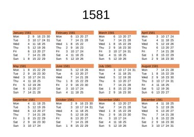 Yıl takvimi 1581 İngilizce