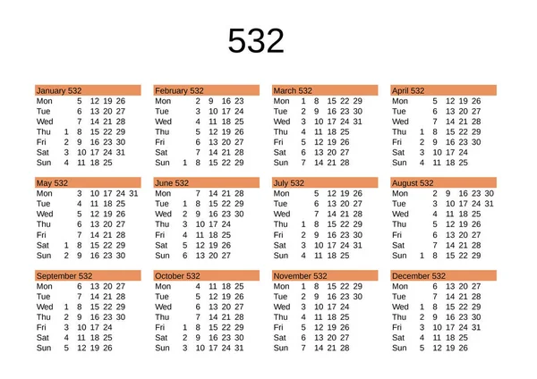 İngilizce 532 yılının takvimi