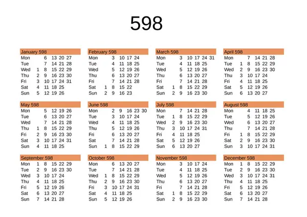 İngilizce 598 yılının takvimi