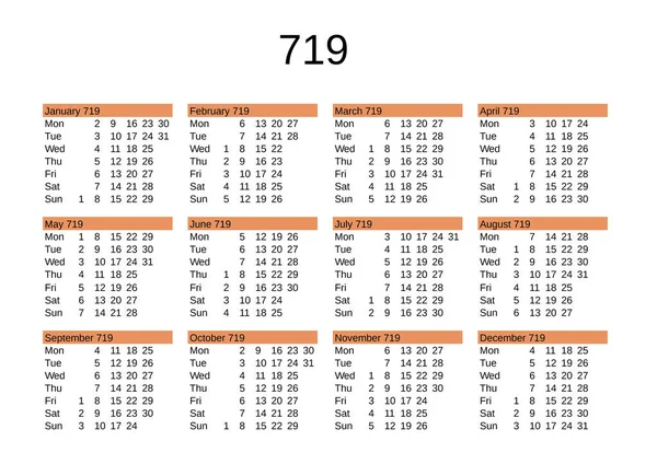 İngilizce 719 yılının takvimi