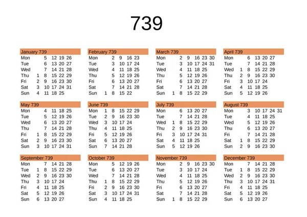 İngilizce 739 yılının takvimi