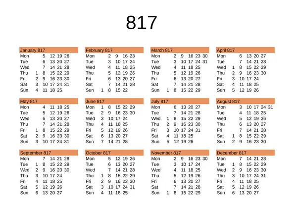 İngilizce 817 yılının takvimi