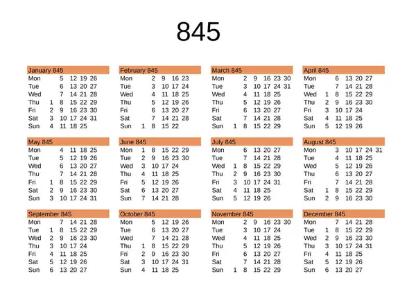 İngilizce 845 yılının takvimi