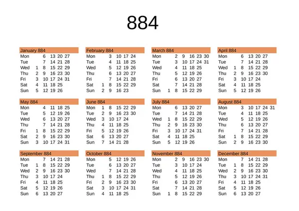 İngilizce 884 yılının takvimi