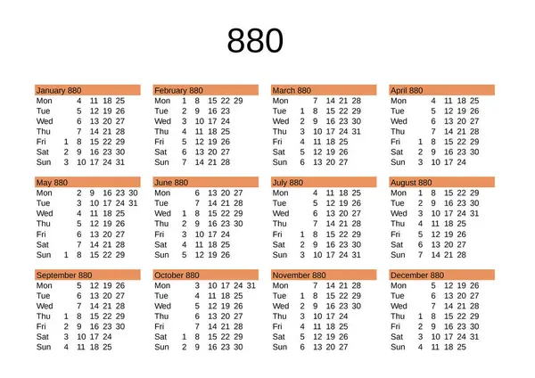 İngilizce 880 yılının takvimi