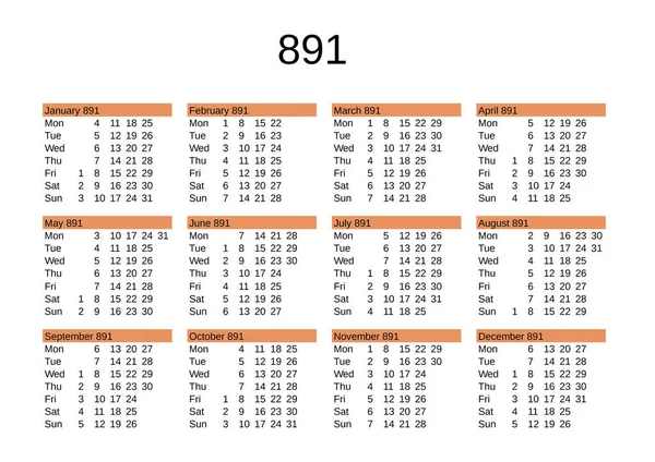 İngilizce 891 yılının takvimi