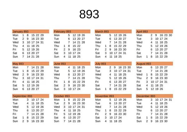 İngilizce 893 yılının takvimi.