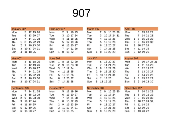 İngilizce 907 yılının takvimi
