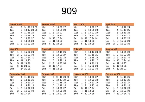 İngilizce 909 yılının takvimi