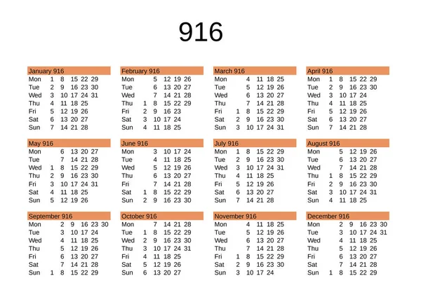 İngilizce 916 yılının takvimi