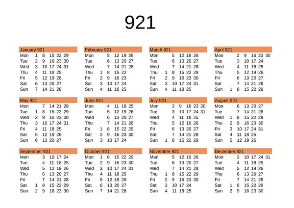 İngilizce 921 yılının takvimi