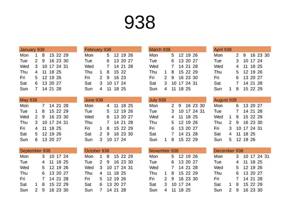 İngilizce 938 yılının takvimi