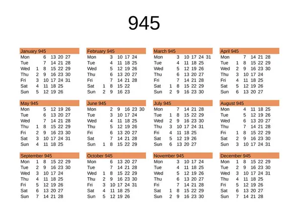 İngilizce 945 yılının takvimi