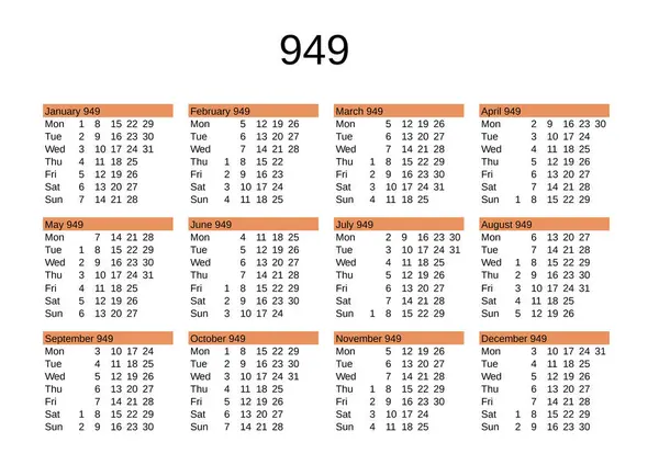 İngilizce 949 yılının takvimi