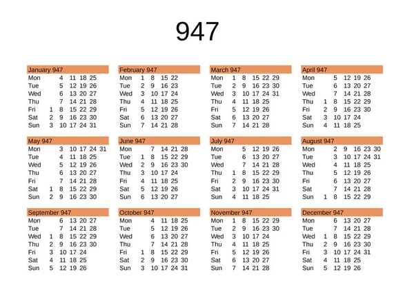İngilizce 947 yılının takvimi