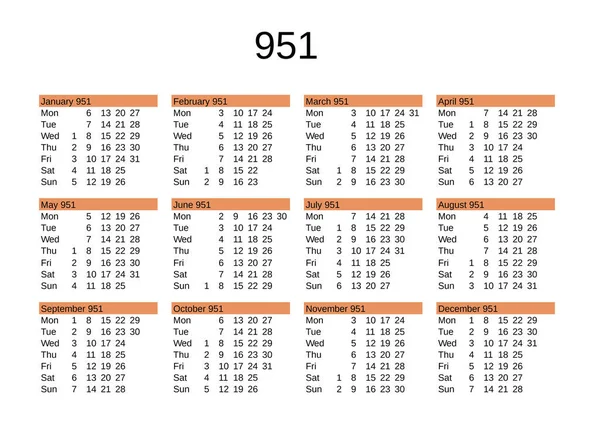 İngilizce 951 yılının takvimi