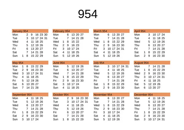 İngilizce 954 yılının takvimi