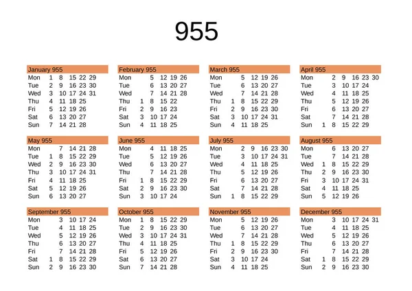 İngilizce 955 yılının takvimi