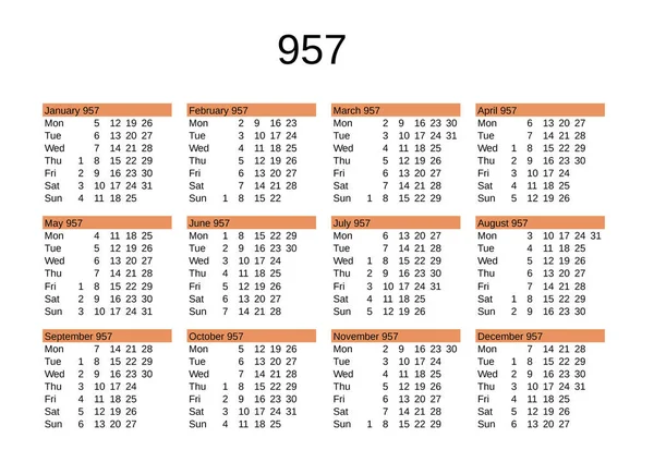 İngilizce 957 yılının takvimi