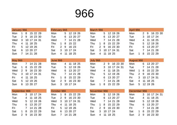 İngilizce 966 yılının takvimi