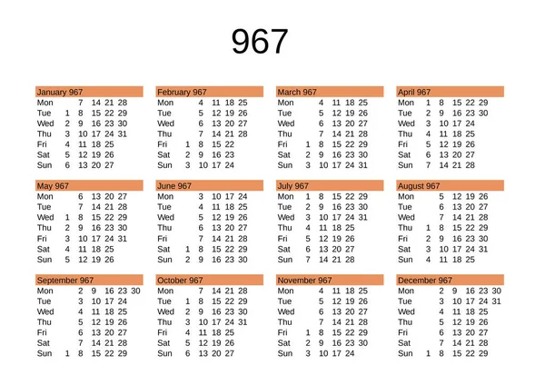 İngilizce 967 yılının takvimi