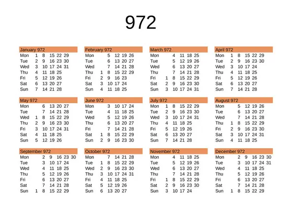 İngilizce 972 yılının takvimi