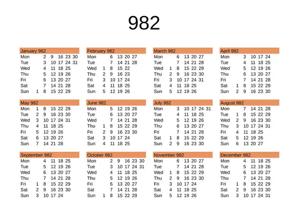 İngilizce 982 yılının takvimi