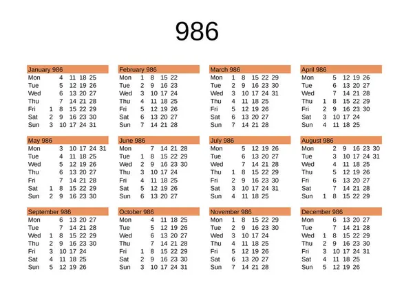 İngilizce 986 yılının takvimi