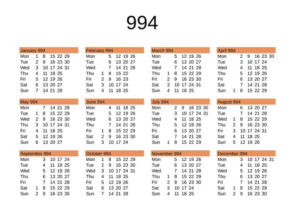 İngilizce 994 yılının takvimi