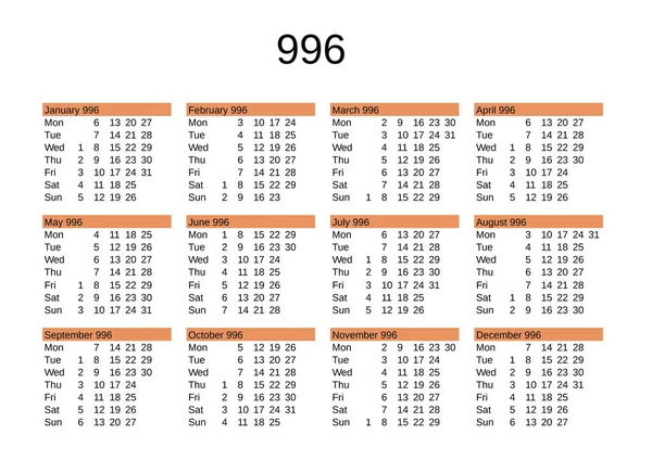 İngilizce 996 yılının takvimi