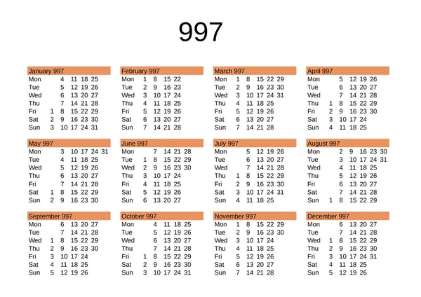 İngilizce 997 yılının takvimi
