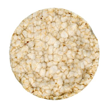 Kabarmış pirinç kekleri, vejetaryen diyet yiyecekleri, beyaz arka planda izole edilmiş.