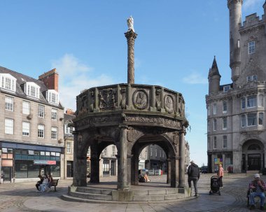 ABERDEEN, İngiltere - 14 Eylül 2023: Mercat Cross Yazan John Montgomery 1686 dolaylarında