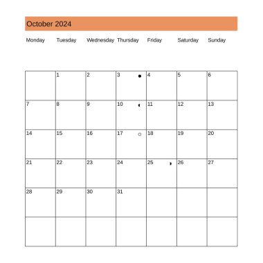 Ekim 2024 takvimi İngilizce