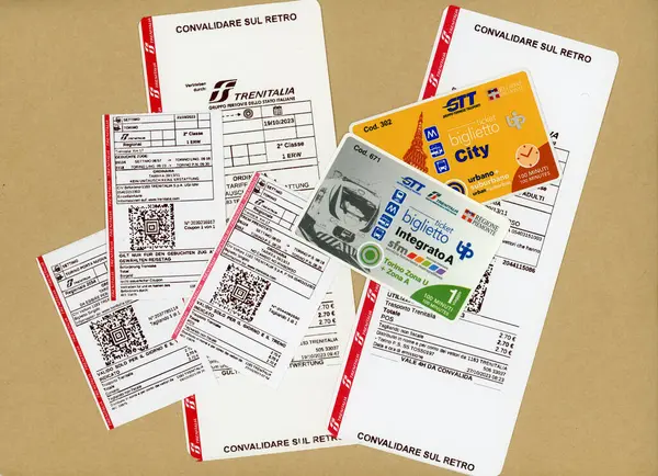 Turin Italy October 2023 Italian Train Tickets — Stock Photo, Image