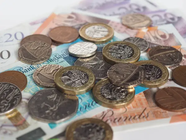 Pfund Münzen Und Banknoten Währung Des Vereinigten Königreichs — Stockfoto