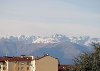 Skyline view of the Alps mountains in Piedmont, Italy