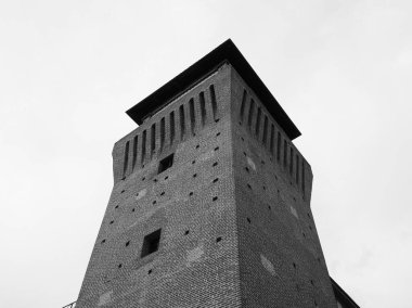 Torre Ortaçağ Kulesi ve kalesi Settimo Torinese, İtalya siyah beyaz