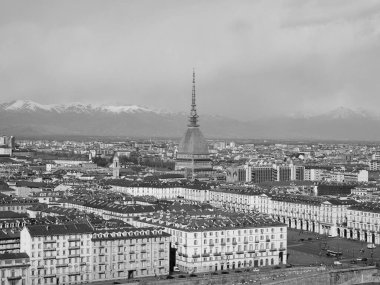 İtalya, Torino şehrinin siyah beyaz hava manzarası