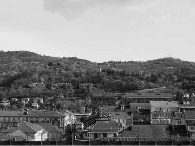 İtalya, Torino şehrinin siyah beyaz hava manzarası