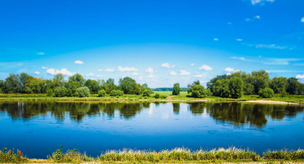View of river Elbe in Dessau, Germany - Toy tilt shift selective focus