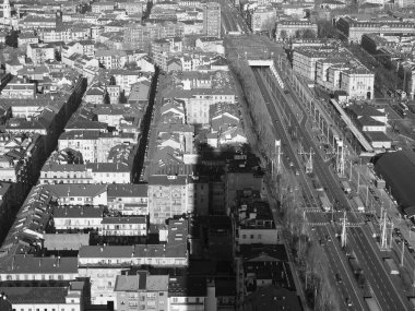İtalya, Torino şehrinin siyah beyaz hava manzarası