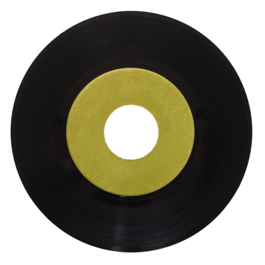 Şeffaf arkaplan üzerine izole edilmiş zeytin yeşili etiketli vinil plak analog müzik kayıt ortamı