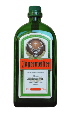 Bir şişe Jaegermeister alkollü içki.